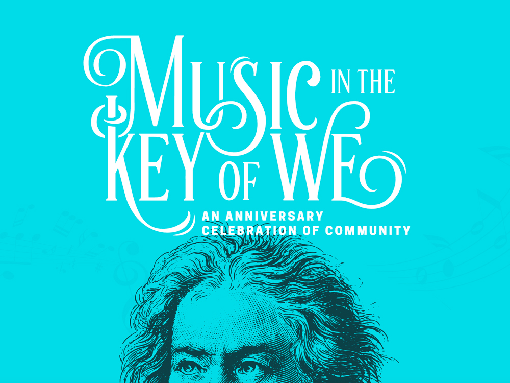Artwork with a scratchboard-style illustration of Beethoven